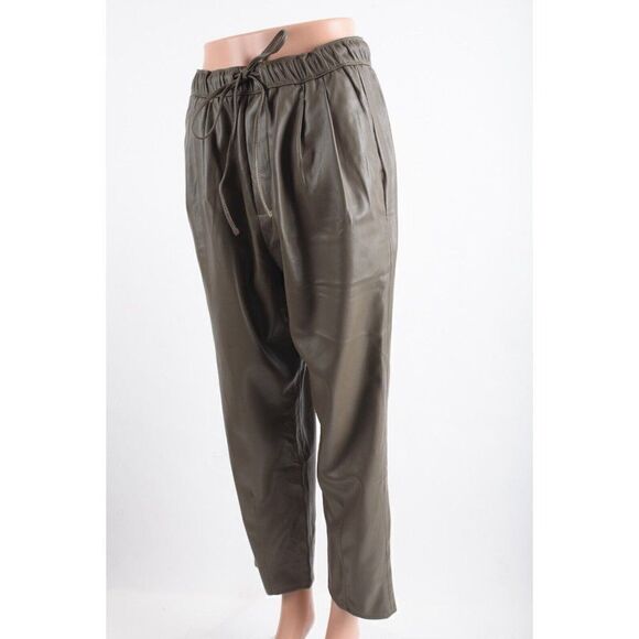 Zara Womens Faux Leather The Weekend Pants S Brown Green 4369/265 NWOT - Picture 3 of 7